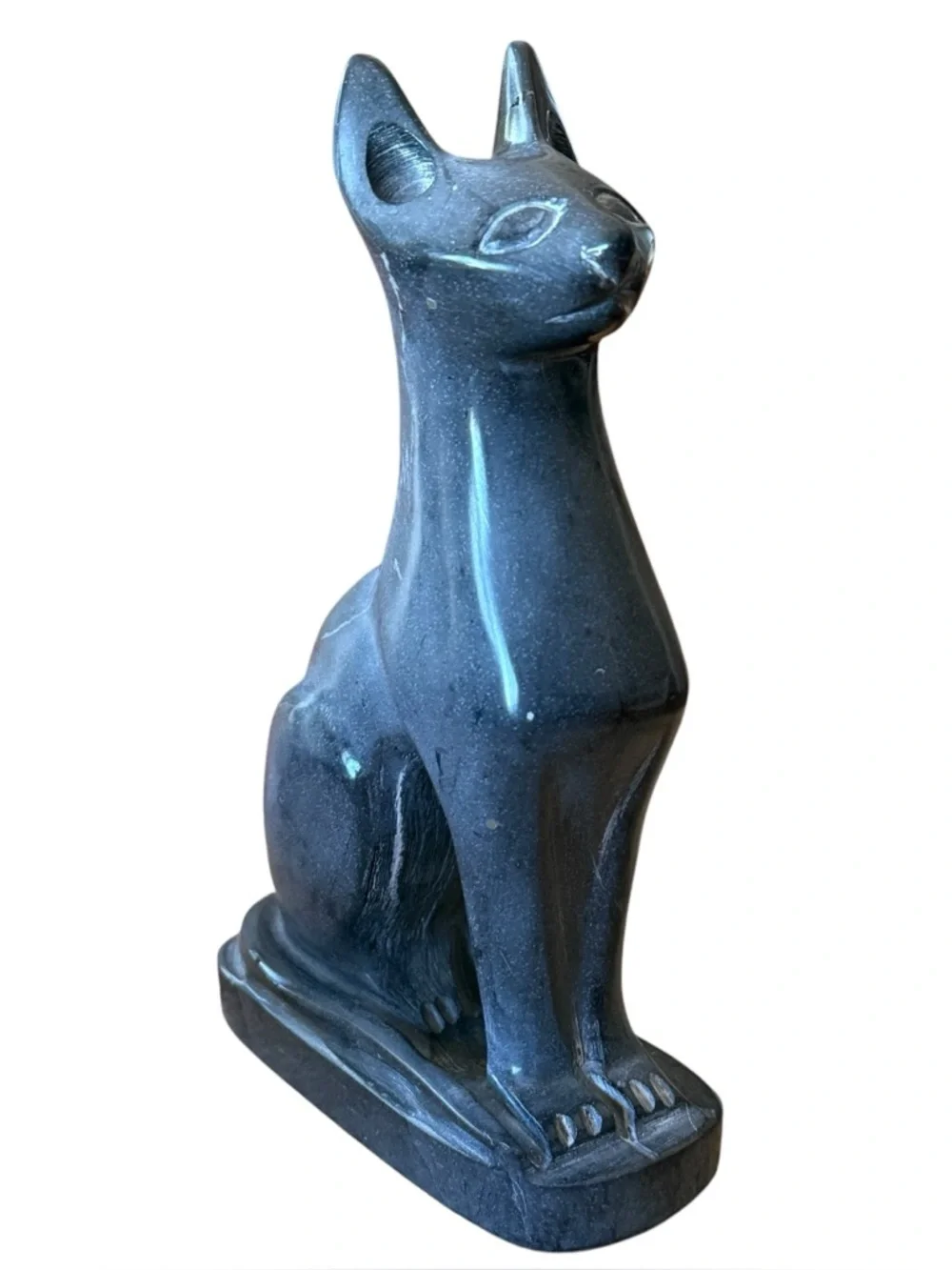 Vintage Carved Bonded Stone Egyptian Goddess Seated Bastet Cat Gray